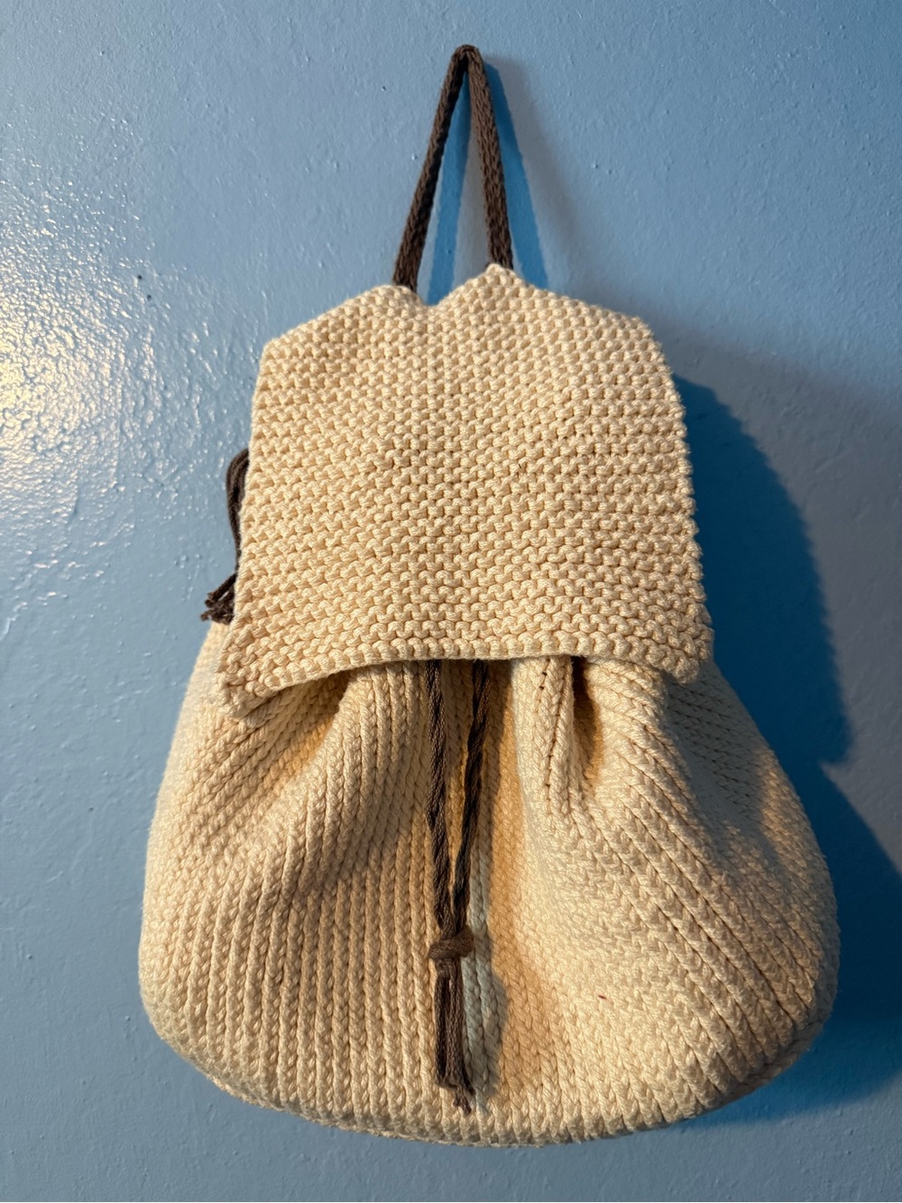 Perfect Autumn 🍂 Cream Knit Drawstring Backpack - Unbranded